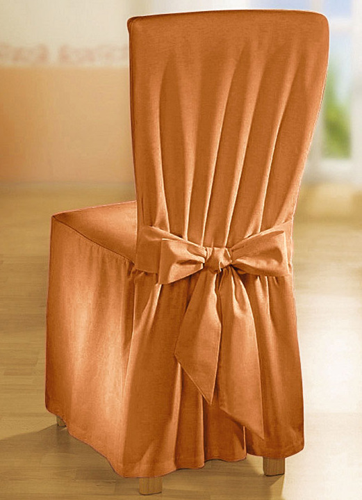 Sessel- & Sofaüberwürfe - Elegante Stuhlhusse mit Bindebändern, in Größe 106 (Stuhlhusse) bis 112 (Stuhlhusse, 2er-Set), in Farbe TERRA Ansicht 1