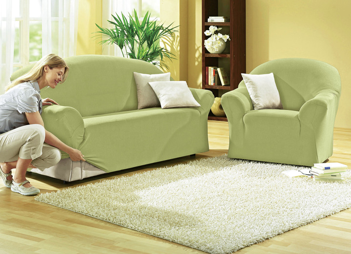 Sessel- & Sofaüberwürfe - Schützende Stretchbezüge für Sessel und Sofa, in Größe 101 (Sessel-Bezug) bis 108 (Hocker-Bezug), in Farbe GRÜN Ansicht 1