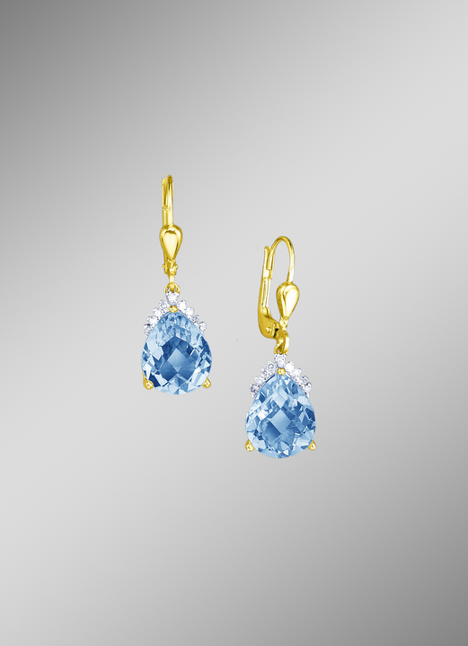 mit Edelsteinen - Ohrringe mit echt Blautopas und Diamanten, in Farbe