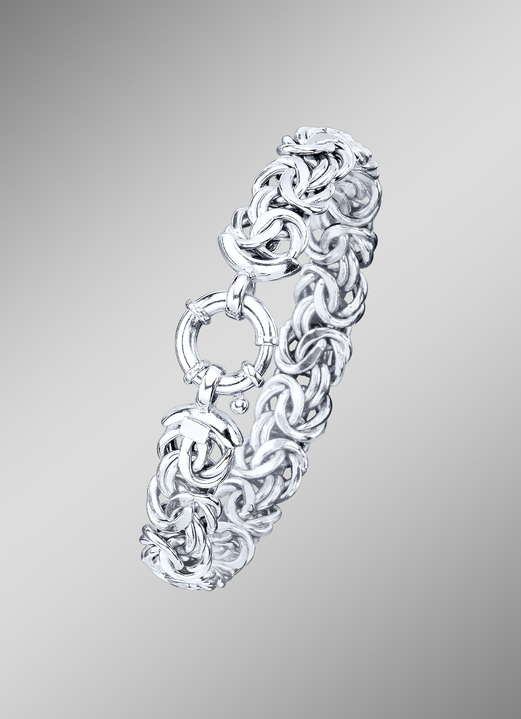 ohne Steine / mit Zirkonia - Schweres Königsketten-Armband mit Schmuck-Federring, in Farbe  Ansicht 1