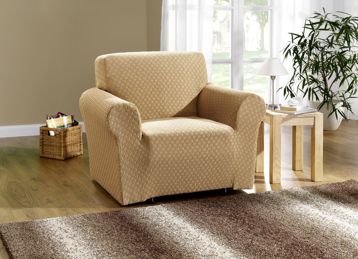 Sessel- & Sofaüberwürfe - Stretchbezüge mit schöner Strukturierung, in Größe 101 (Sesselbezug) bis 115 (4er-Set Stuhlbezüge), in Farbe BEIGE Ansicht 1
