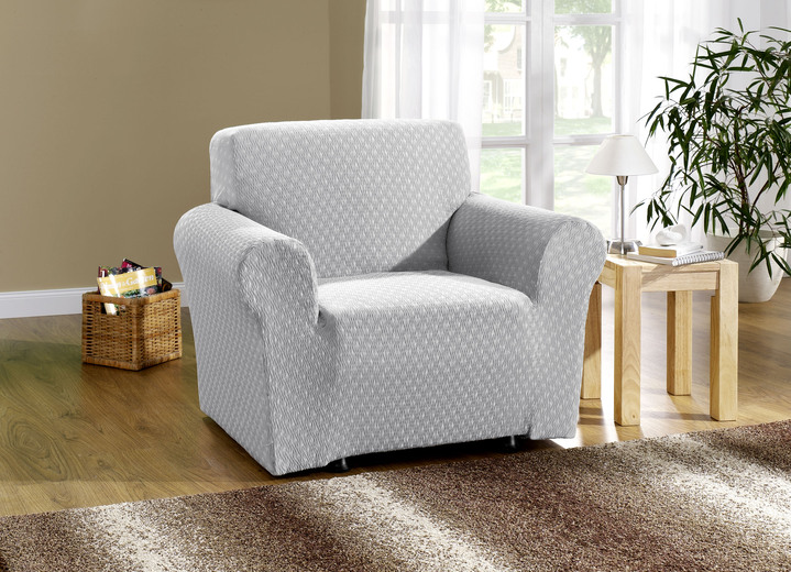 Sessel- & Sofaüberwürfe - Stretchbezüge mit schöner Strukturierung, in Größe 101 (Sesselbezug) bis 115 (4er-Set Stuhlbezüge), in Farbe SILBER Ansicht 1
