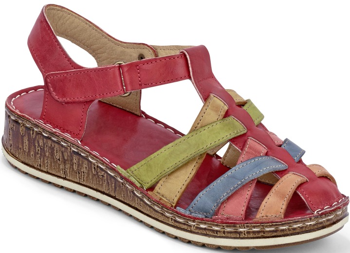 Komfortschuhe - Gemini Riemchen-Sandalette mit dezenter Knitter-Struktur, in Größe 036 bis 042, in Farbe ROT-BUNT Ansicht 1