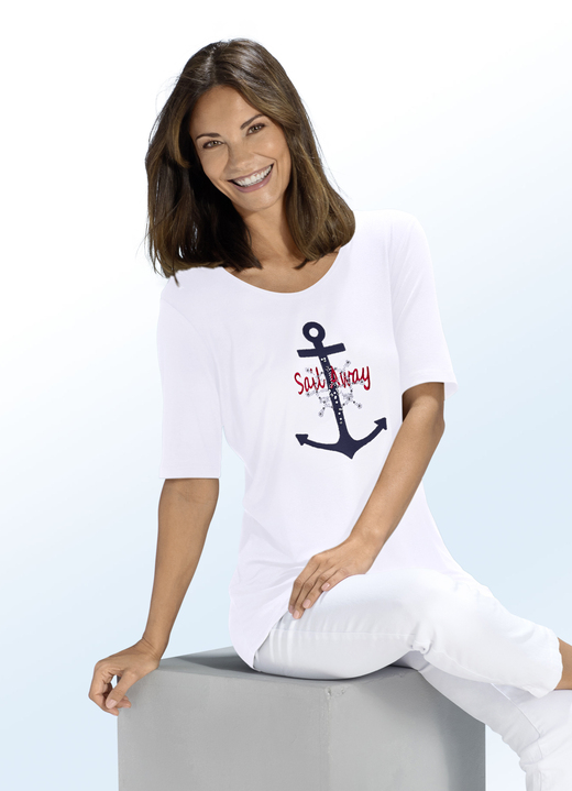 Shirts - Shirt mit maritimer Stickerei-Applikation in 2 Farben, in Größe 038 bis 056, in Farbe WEISS Ansicht 1