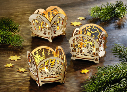Teelichthalter aus Holz, 3er-Set