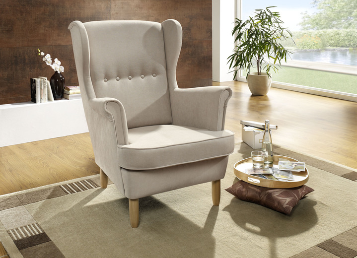 Polstermöbel - Sessel mit Holzfüßen, in Farbe BEIGE Ansicht 1
