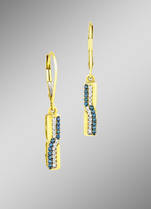 mit Diamanten - Entzückende Ohrringe mit weißen und blauen Brillanten, in Farbe  Ansicht 1
