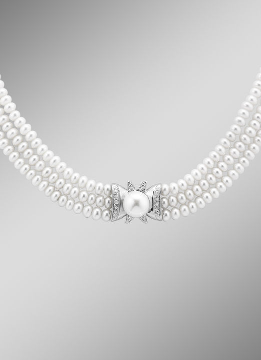 mit Perlen - 3-reihige Halskette mit Süßwasser-Zuchtperlen, in Farbe  Ansicht 1