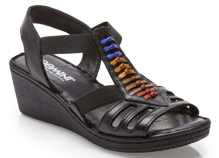 Komfortschuhe - Gemini Sandalette mit bunten Lederdurchzügen, in Größe 036 bis 041, in Farbe SCHWARZ