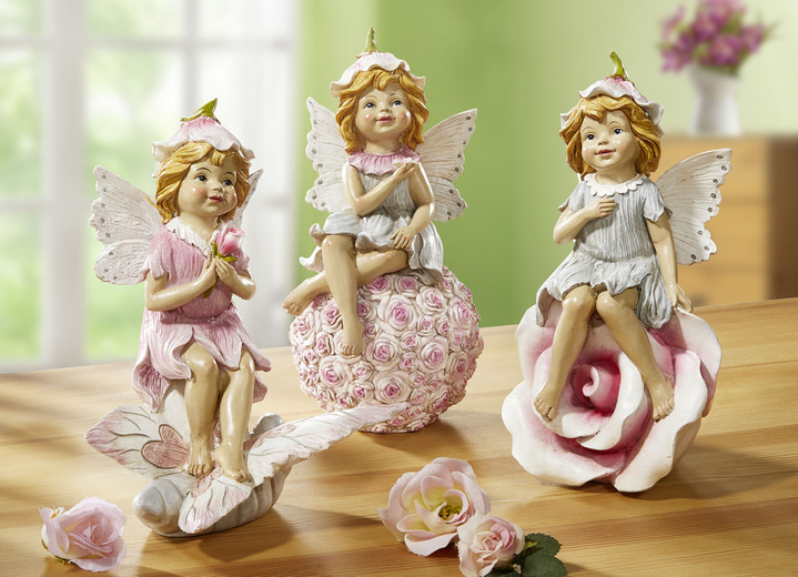 Figuren - Zauberhafte Elfen aus Kunstharz, in Farbe ROSA, in Ausführung Elfe auf Rosenblüte