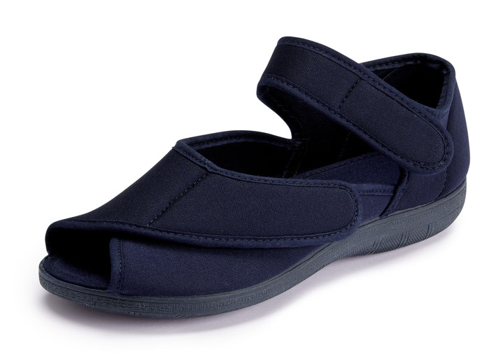 Komfortschuhe - Klett-Sandale aus elastischem Textilmaterial, in Größe 035 bis 042, in Farbe MARINE Ansicht 1