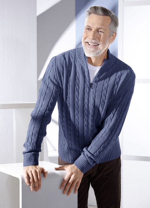 Hemden, Pullover & Shirts - Jacke mit durchgehendem Reißverschluss in 5 Farben, in Größe 046 bis 062, in Farbe JEANSBLAU Ansicht 1