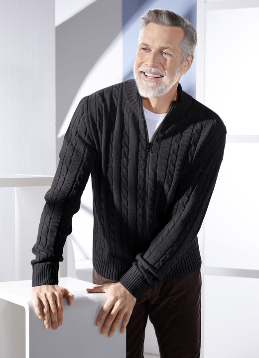 Hemden, Pullover & Shirts - Jacke mit durchgehendem Reißverschluss in 5 Farben, in Größe 046 bis 062, in Farbe SCHWARZ Ansicht 1
