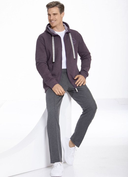 Sport- & Freizeitmode - Sweatjacke mit Kapuze in 2 Farben, in Größe 3XL (58) bis XXL (56), in Farbe AUBERGINE MELIERT Ansicht 1