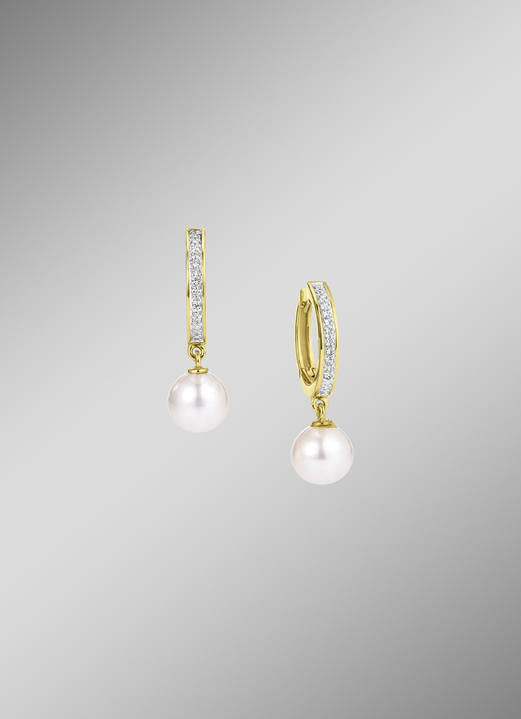 mit Perlen - Ohrringe mit Brillanten und Süßwasser-Zuchtperlen, in Farbe  Ansicht 1
