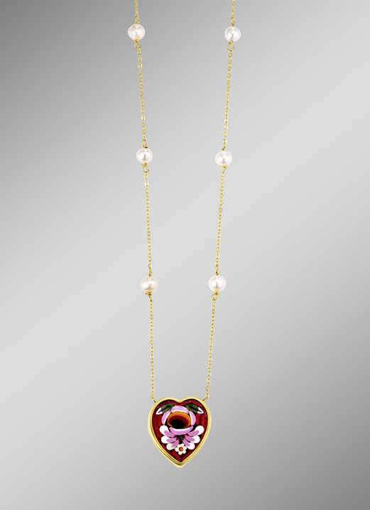 mit Perlen - Anker-Halskette mit Süßwasser-Zuchtperlen und Mosaikglas, in Farbe  Ansicht 1