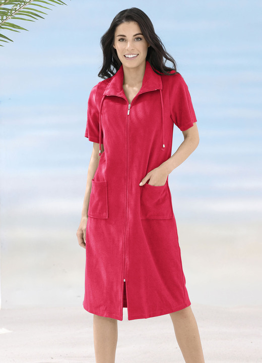 Strandmode - Frottier-Kleid mit durchgehendem Reißverschluss, in Größe 038 bis 054, in Farbe ROT Ansicht 1