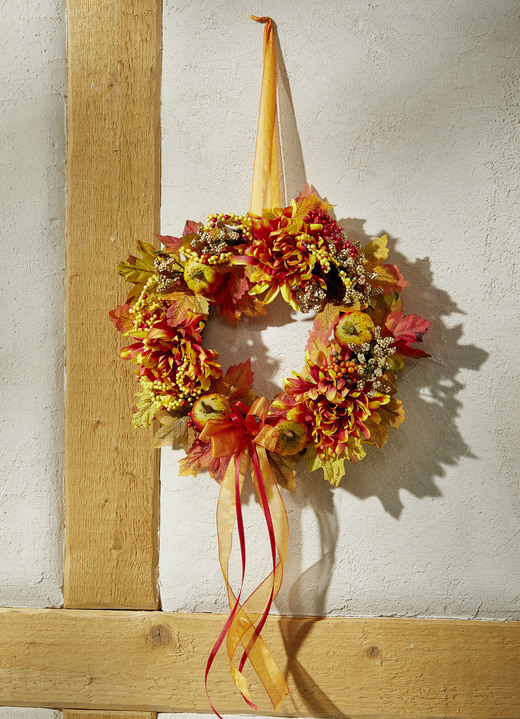 Kunst- & Textilpflanzen - Herbstlicher Wandkranz, in Farbe ORANGE