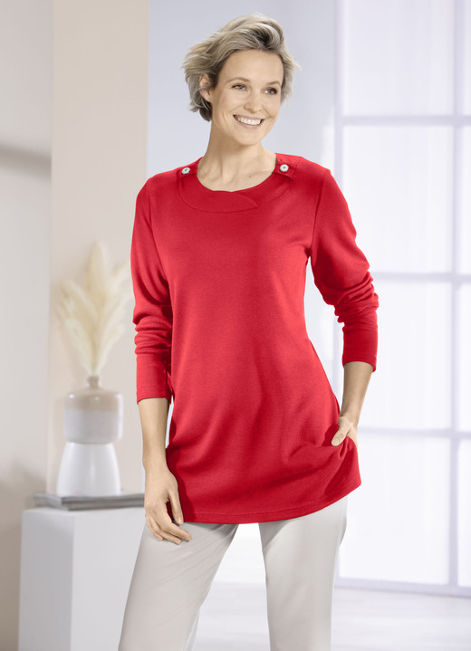 Shirts - Sweatshirt mit Zierknöpfen in 2 Farben, in Größe 040 bis 056, in Farbe ROT Ansicht 1