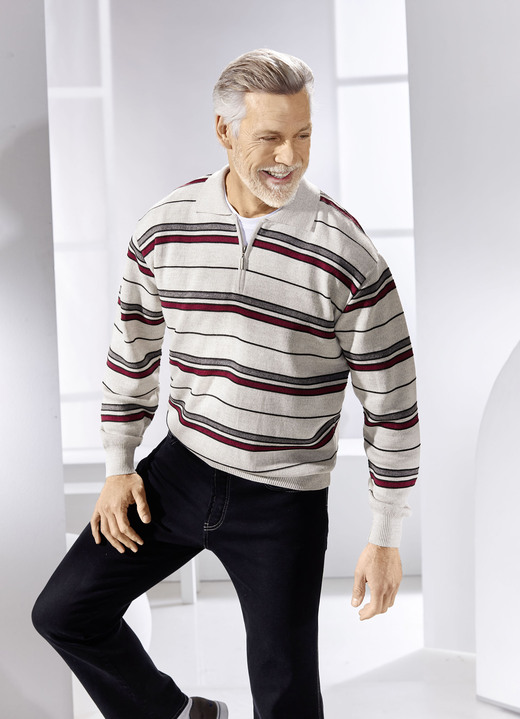 Hemden, Pullover & Shirts - Polopullover mit kurzem Reißverschluss in 2 Farben, in Größe 046 bis 062, in Farbe HELLGRAU MELIERT Ansicht 1