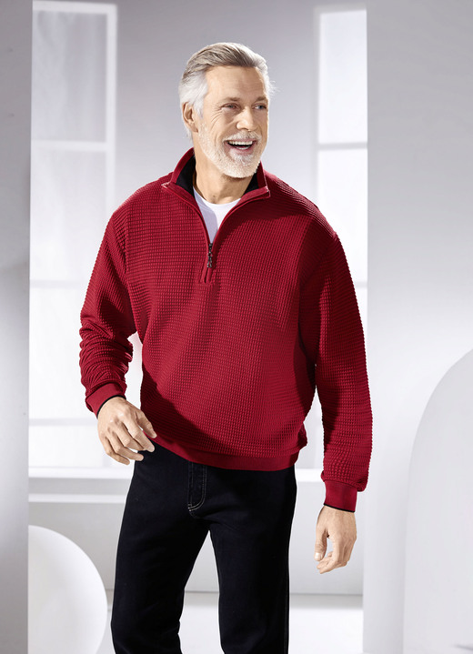 Hemden, Pullover & Shirts - Troyer mit Stehkragen in 2 Farben, in Größe 3XL(64/66) bis XXL(60/62), in Farbe DUNKELROT Ansicht 1