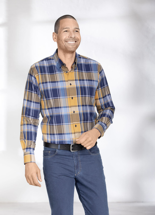 Hemden, Pullover & Shirts - Kariertes Hemd mit Button-Down-Kragen, in Größe 3XL(47/48) bis XXL(45/46), in Farbe D''BLAU-OCKER Ansicht 1