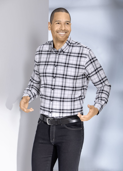 Hemden, Pullover & Shirts - Kariertes Hemd mit Button-Down-Kragen, in Größe 3XL(47/48) bis XXL(45/46), in Farbe WEISS-SCHWARZ Ansicht 1