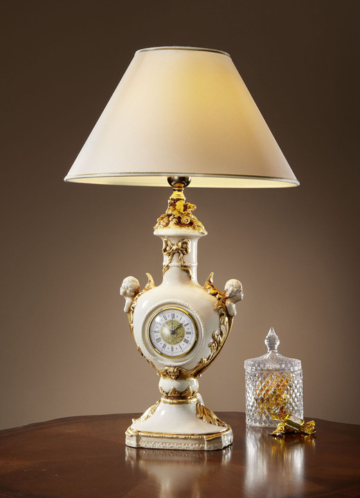 Lampen & Leuchten - Handbemalte Tischleuchte mit Uhr, in Farbe CREME-GOLD