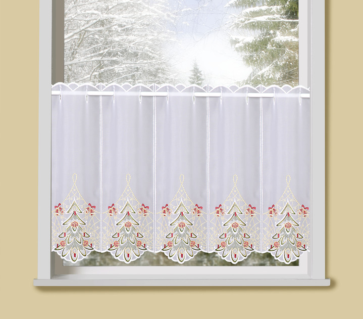 Fensterdekorationen - Kurzstore mit Stangendurchzug, in Größe 746 (H40xB 95 cm ) bis 752 (H40xB160 cm ), in Farbe WEISS-BUNT