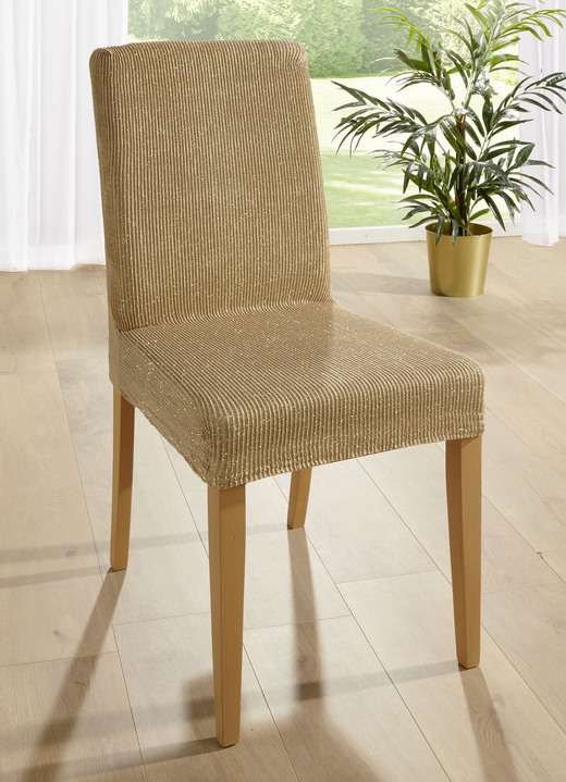 Sessel- & Sofaüberwürfe - Stretch-Stuhlbezug mit Glanzgarn, in Farbe BEIGE Ansicht 1