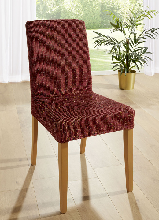 Sessel- & Sofaüberwürfe - Stretch-Stuhlbezug mit Glanzgarn, in Farbe BORDEAUX Ansicht 1